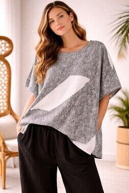 Moyuru Oversized Top Gray White Abstract Print Avant Garde Loose Fit Top Size M